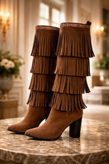 Ruffle Cascade Boots - Brown