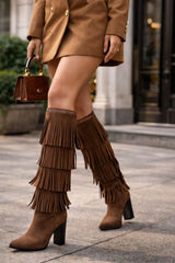 Ruffle Cascade Boots - Brown