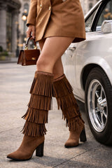 Ruffle Cascade Boots - Brown