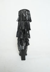 Ruffle Cascade Boots- Black