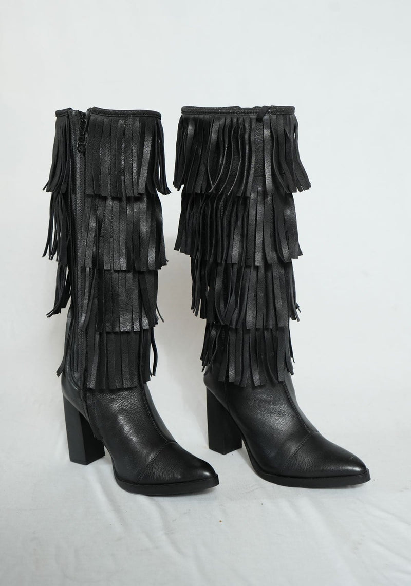 Ruffle Cascade Boots- Black (50% OFF)