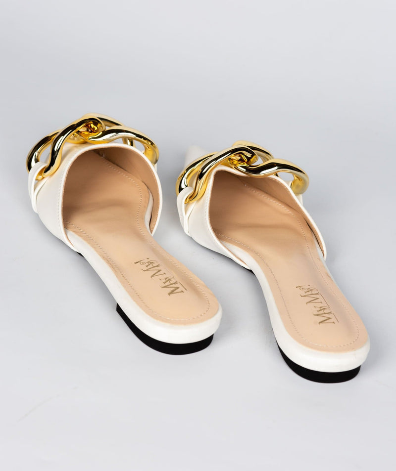 Gold Chain lock Mules- Ivory (30% OFF)