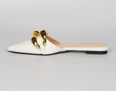 Gold Chain lock Mules- Ivory