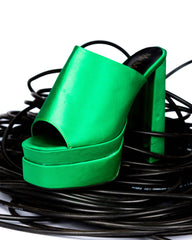Green Satin Platform Heels