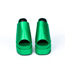 Green Satin Platform Heels