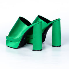 Green Satin Platform Heels