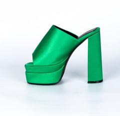 Green Satin Platform Heels