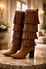Ruffle Cascade Boots - Brown