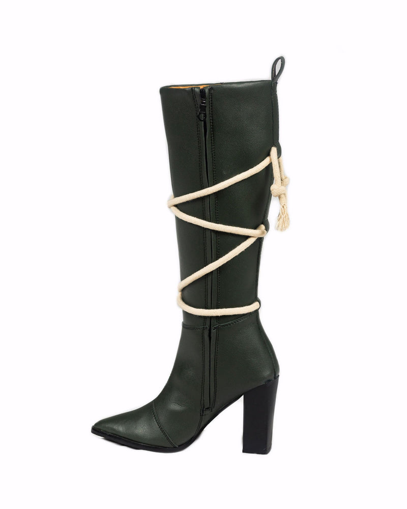 Rope-Tied Elegance Boots- Green (30% OFF)