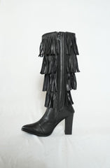 Ruffle Cascade Boots- Black