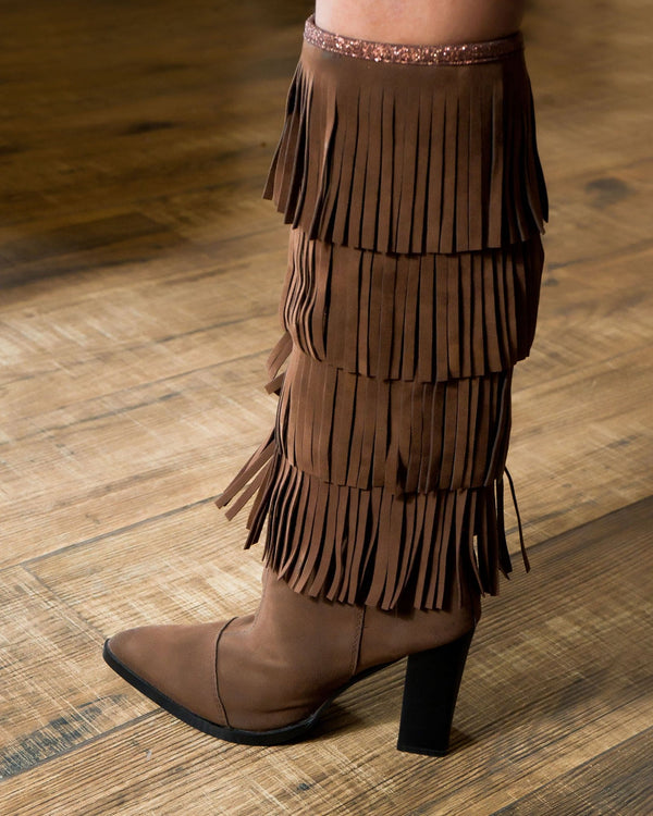 Ruffle Cascade Boots - Brown