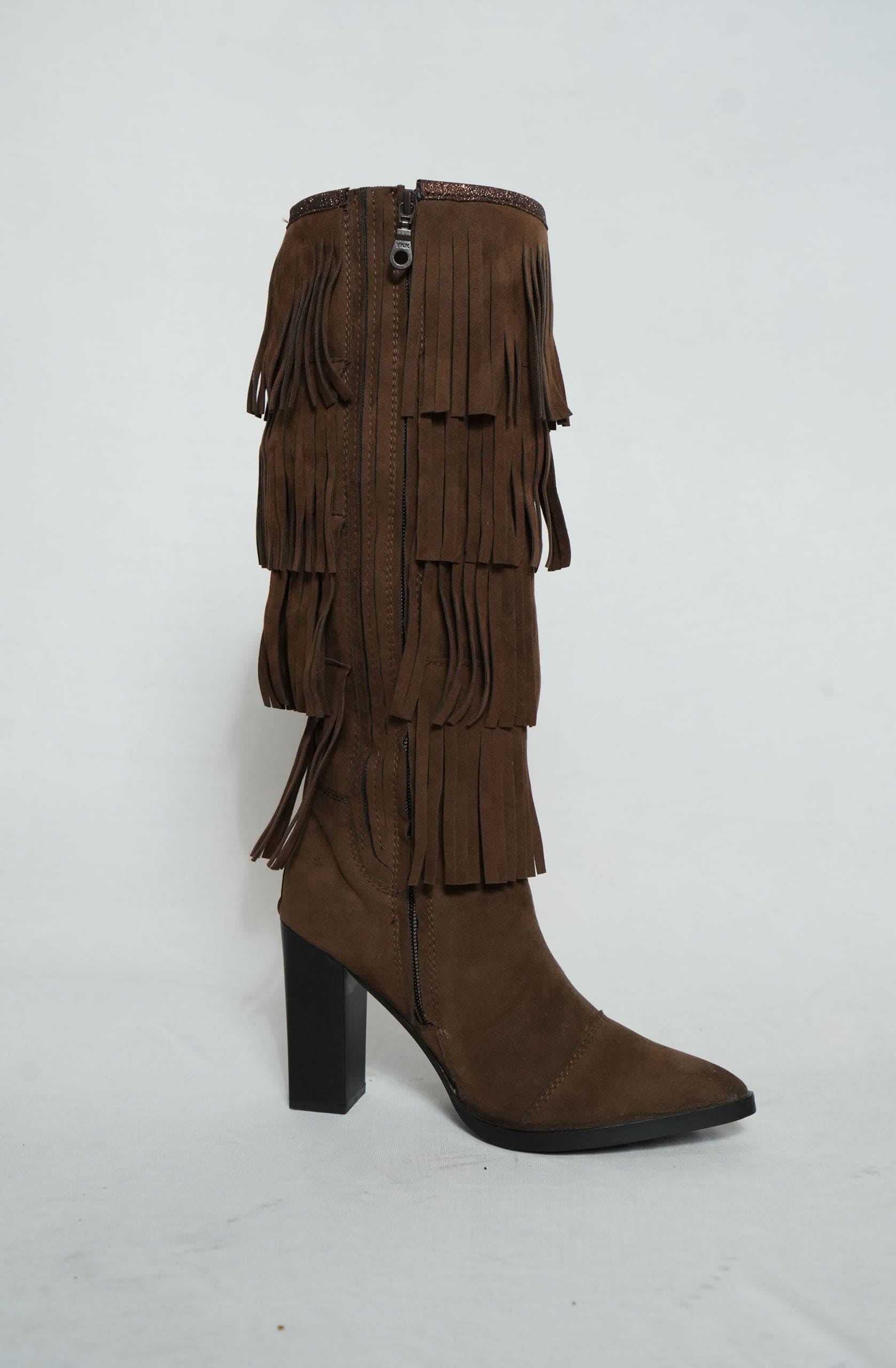 Ruffle Cascade Boots - Brown