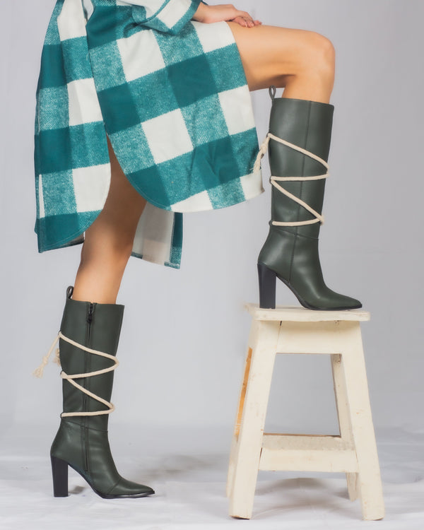 Rope-Tied Elegance Boots- Green