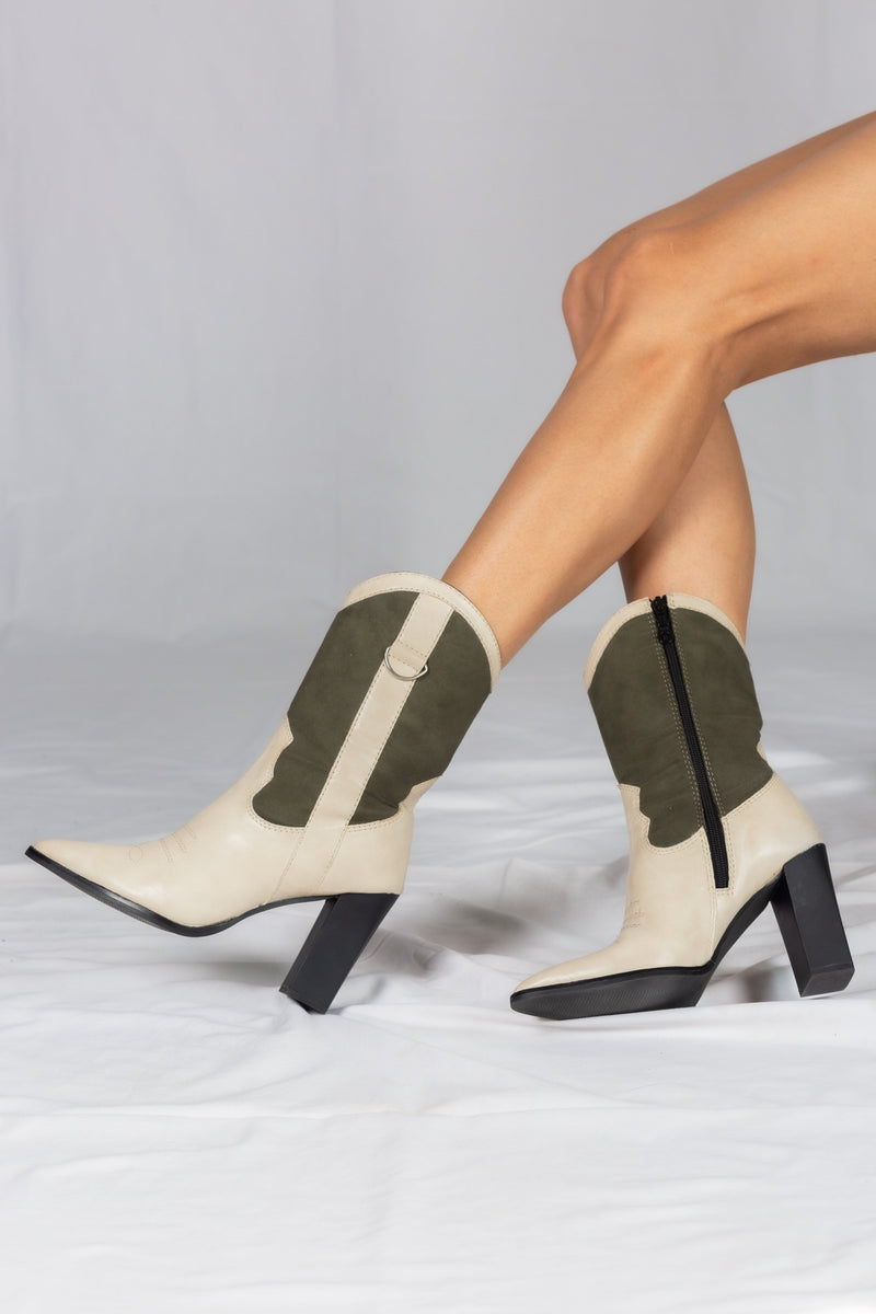 Chic Green & Cream Boots (10% OFF)