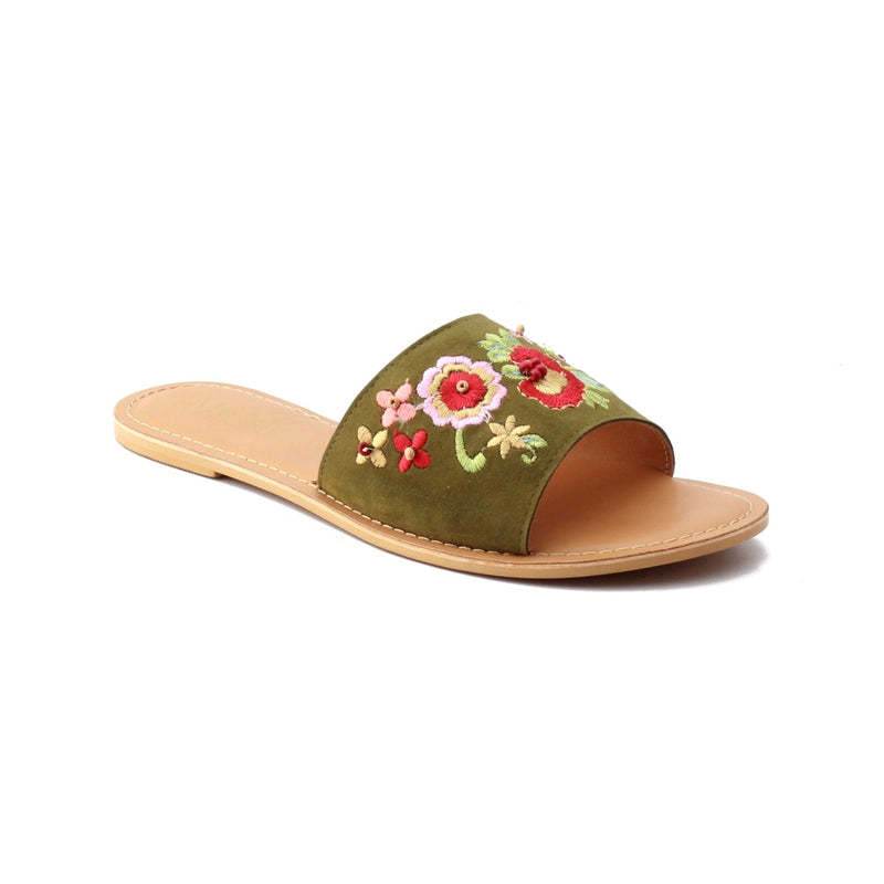 Women Embroidered Floral Suede Slider Flats