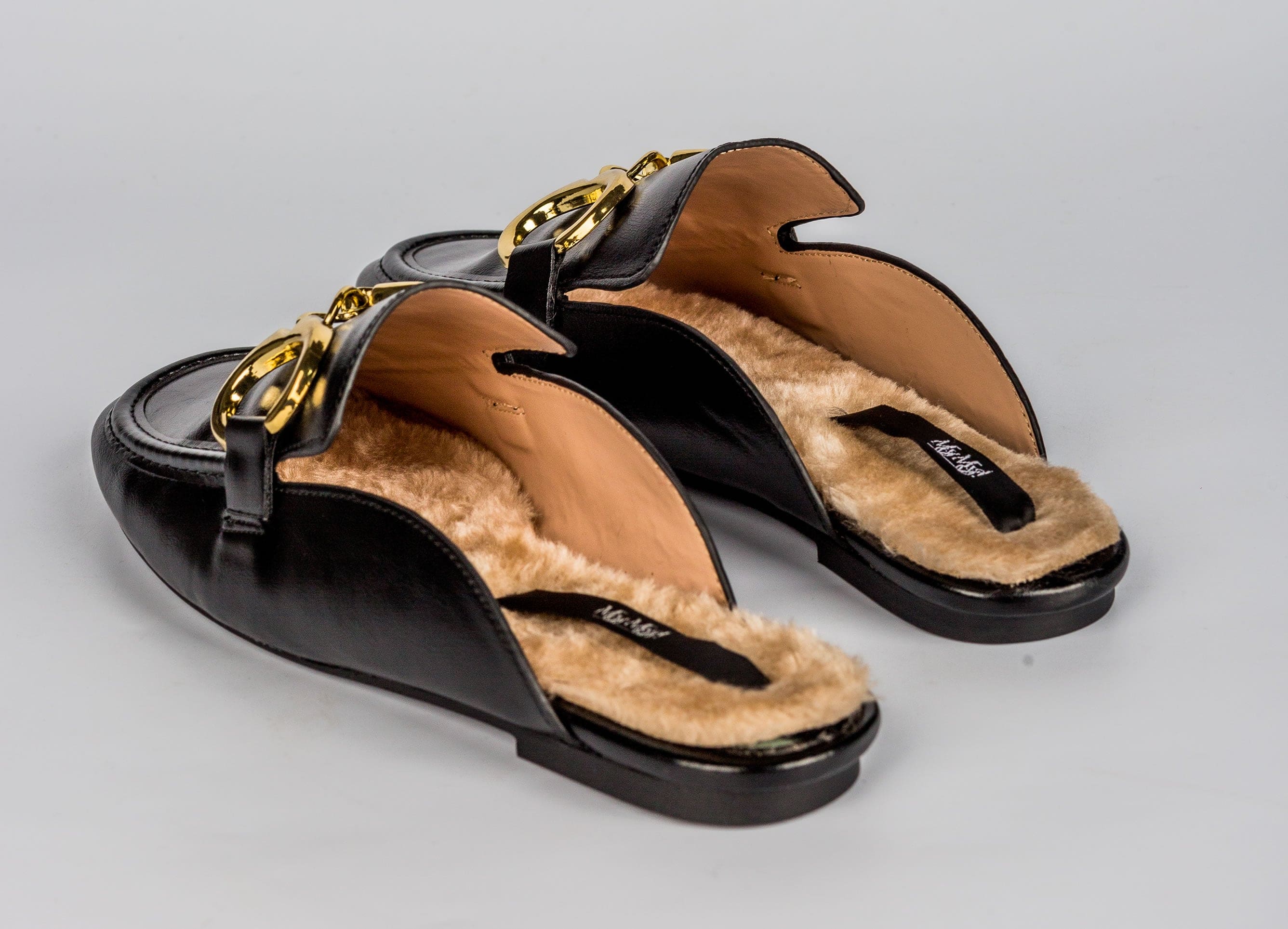 Faux fur Mules- Black