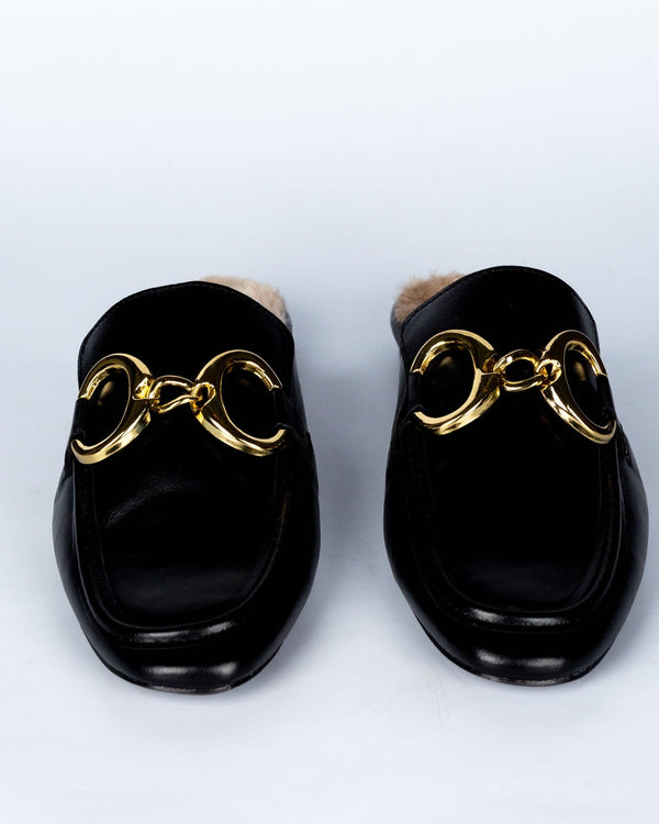 Faux fur Mules- Black