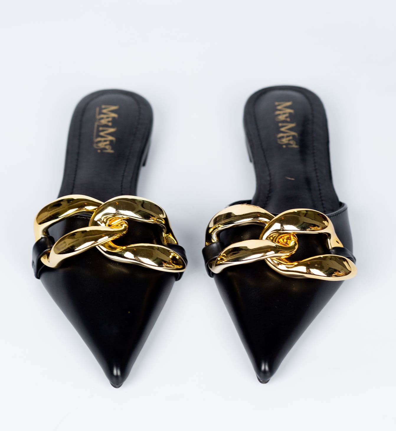 Gold Chain lock Mules- Black