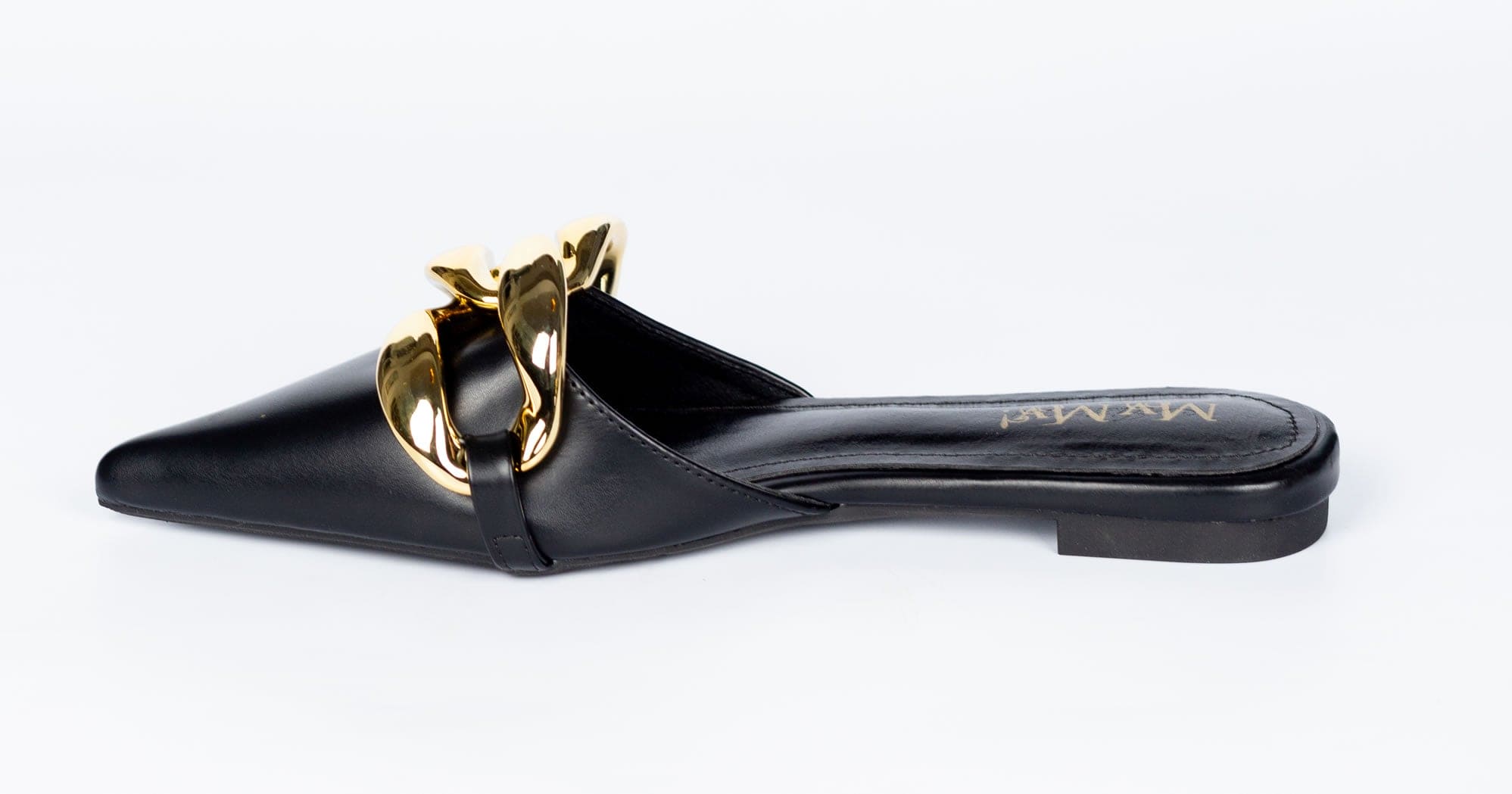 Gold Chain lock Mules- Black