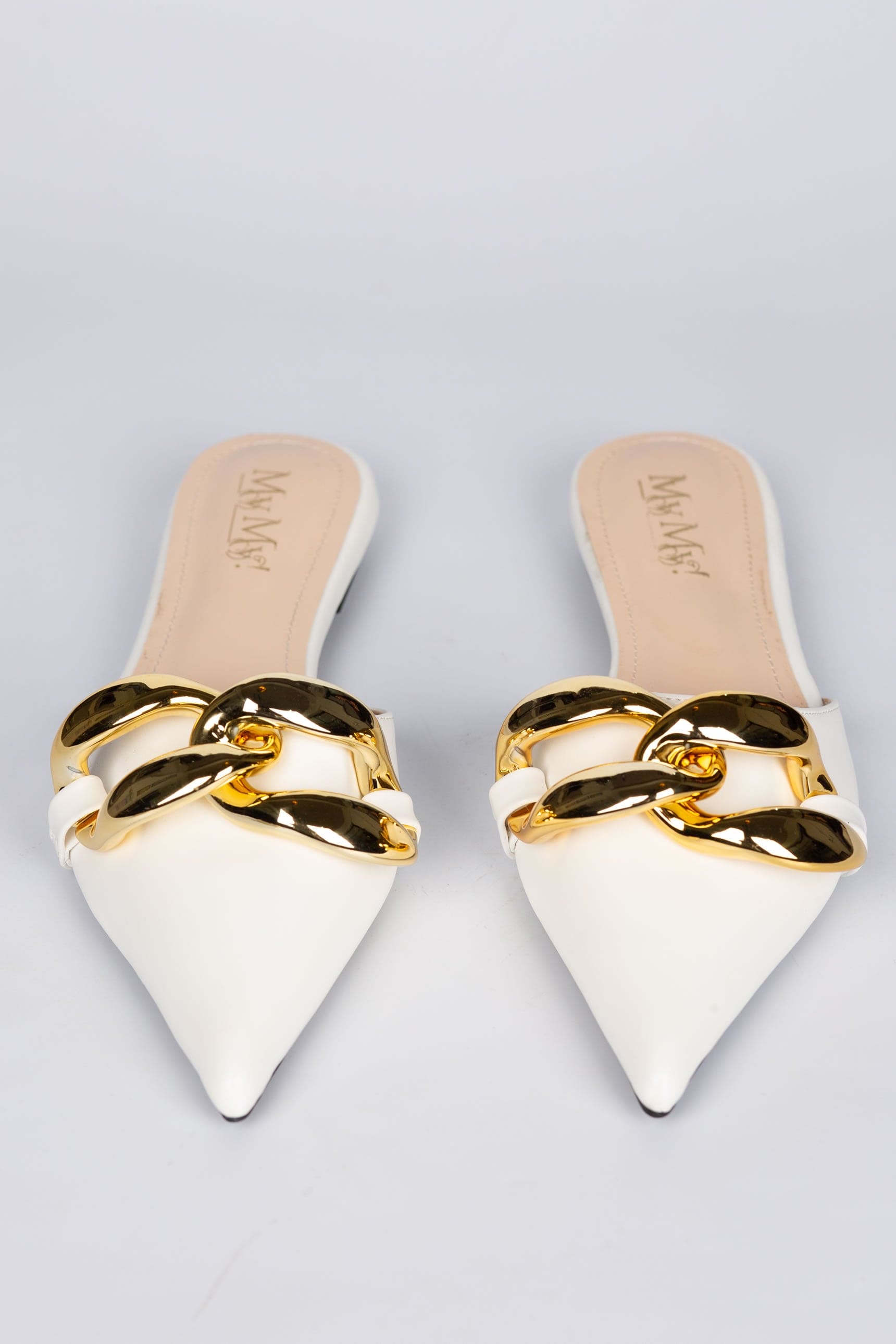 Gold Chain lock Mules- Ivory