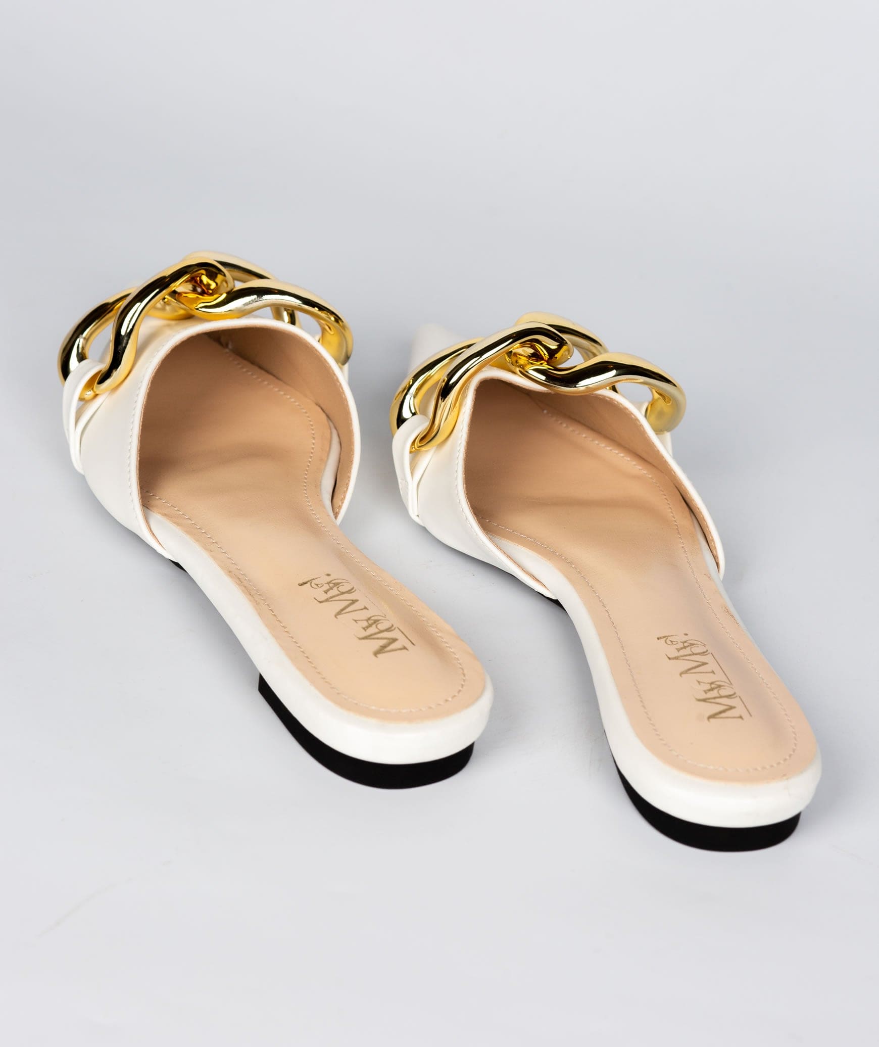 Gold Chain lock Mules- Ivory