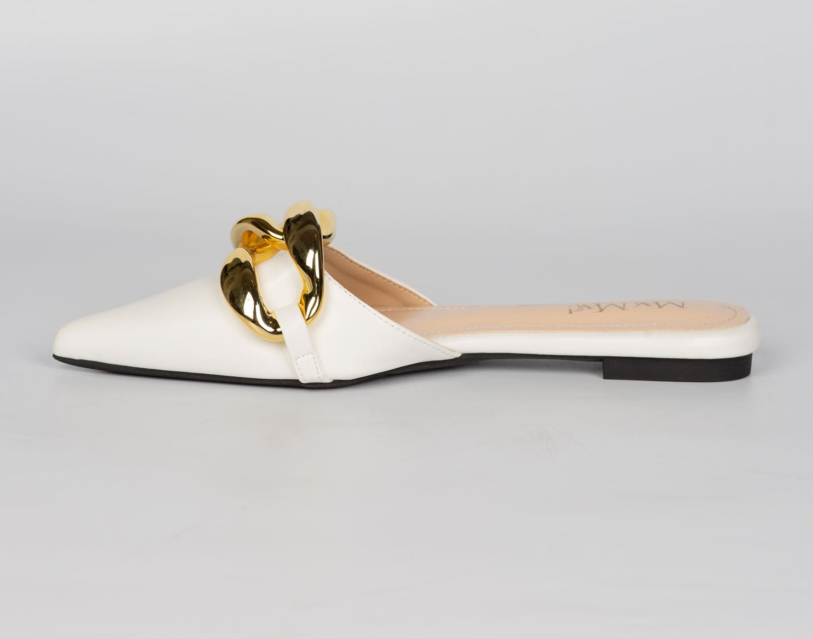 Gold Chain lock Mules- Ivory